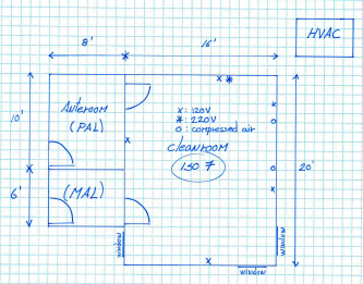 sketch layout anteroom hvac iso 7 cleanroom modular