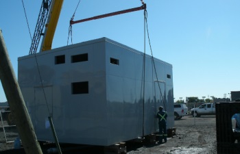 room assembly with a crane close-up